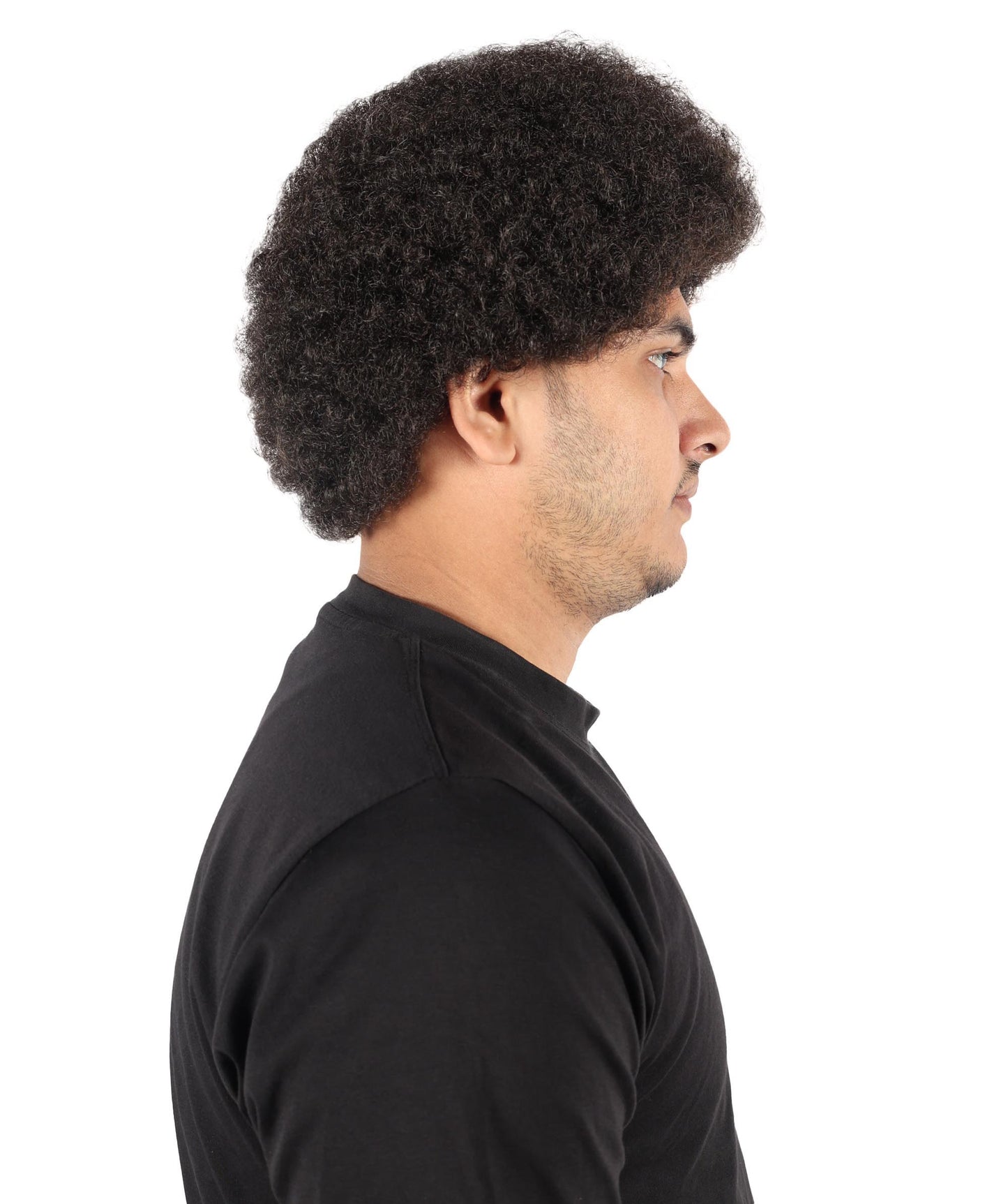 HPO Men's Short Afro-Inspired Dark Brown Curly Wig |  Synthetic Hair with Adjustable Cap for Themed Events, Halloween, Stage & Roleplay