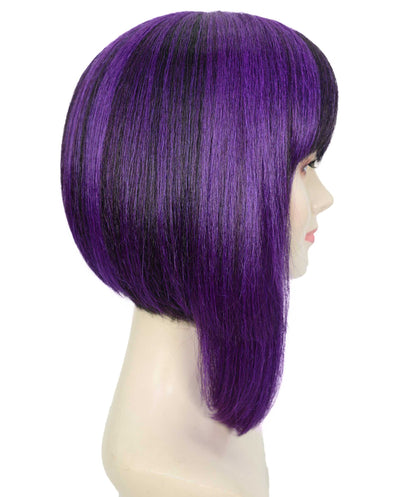HPO Adult Women’s Anime-Inspired Medium Black Purple Bob Wig with Side Fringe | Straight Synthetic Cosplay Hair | Breathable Capless Cap Design