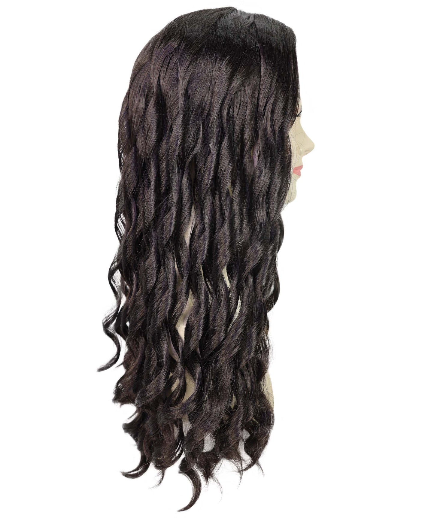 HPO Women’s Alanis Celebrity-Inspired 23-Inch Long Dark Brown Wavy Wig | Halloween and Cosplay Wig | Flame-retardant Synthetic Fiber