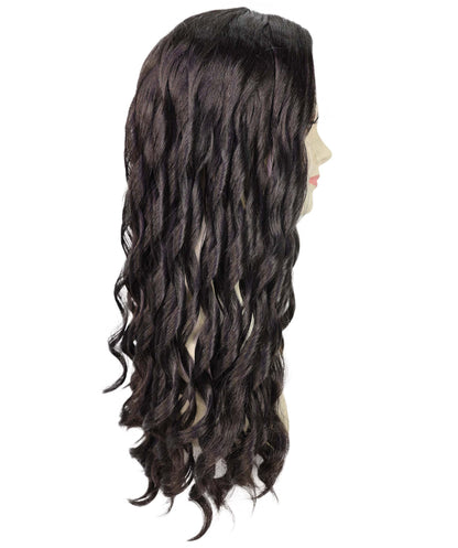 HPO Women’s Alanis Celebrity-Inspired 23-Inch Long Dark Brown Wavy Wig | Halloween and Cosplay Wig | Flame-retardant Synthetic Fiber