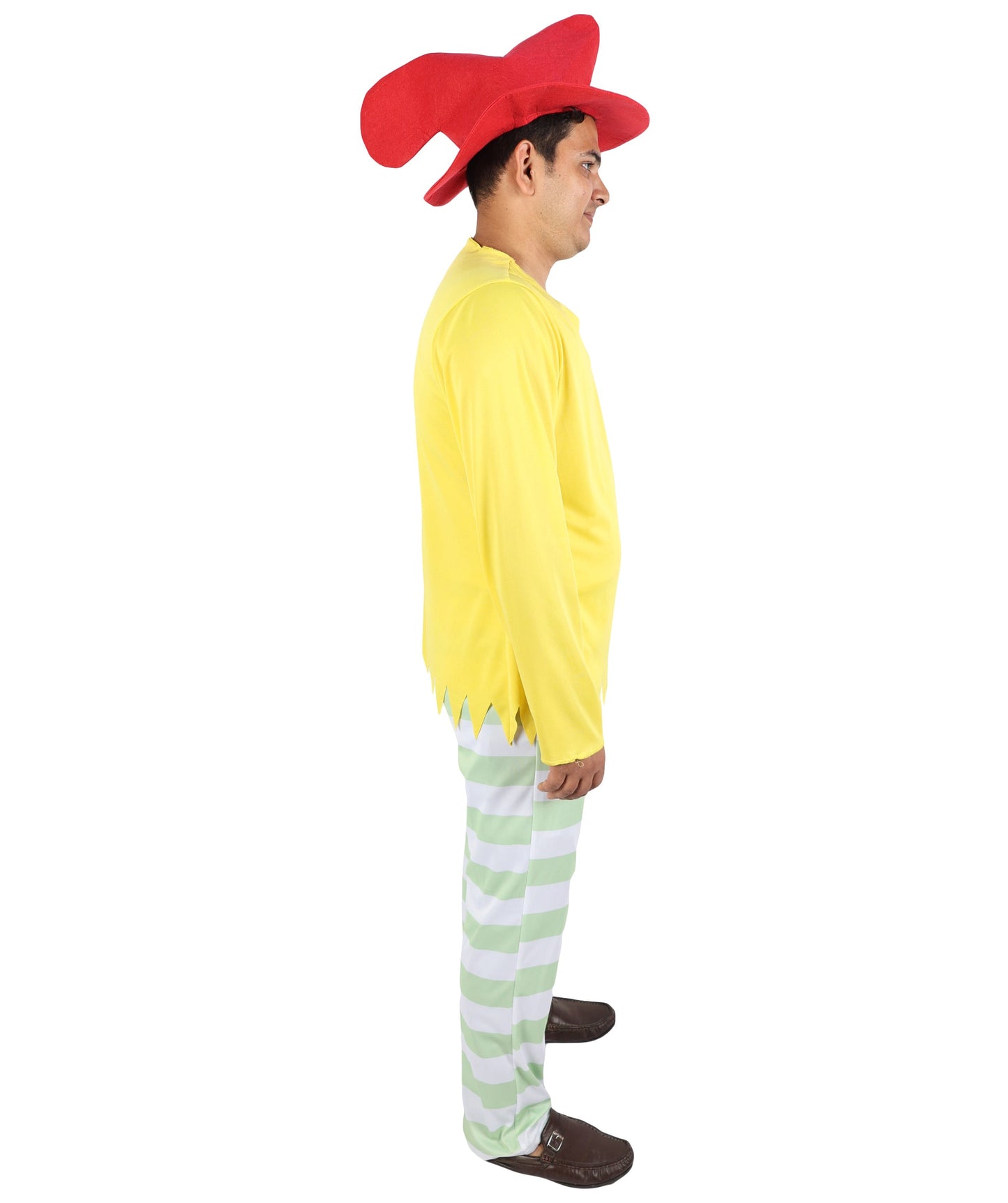 Whimsical Multicolor Character Costume | Men’s Striped Top, Hat & Pants Set | Playful Outfit for Halloween, Cosplay, Parties & Roleplay