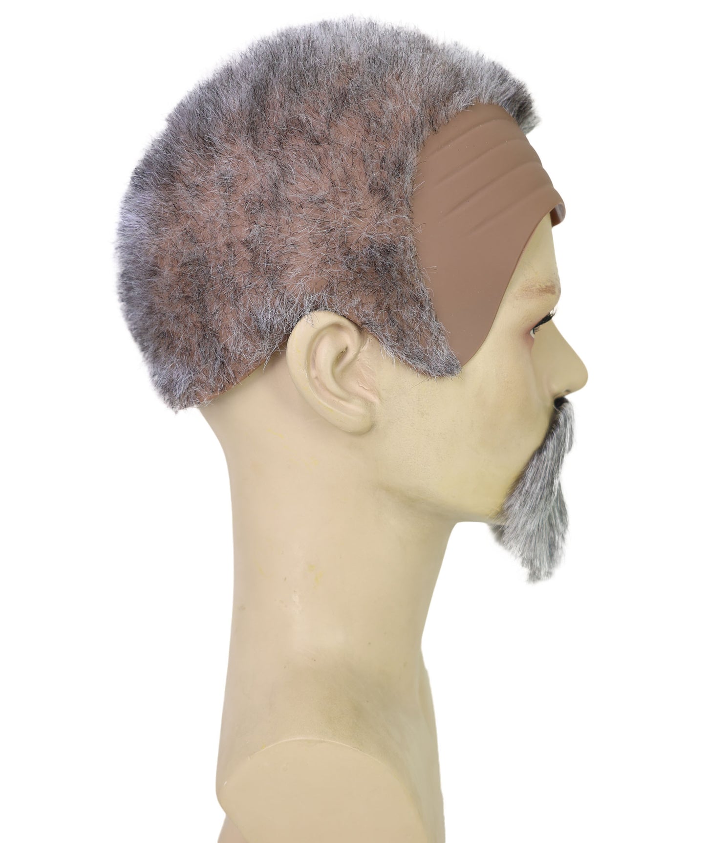 HPO Men’s Roman Emperor Macrinus White and Brown Wig and Mustache & Beard Set | Short Curly Dark Historical Hairpiece | Synthetic Fiber, Breathable Cap for Theater, Halloween