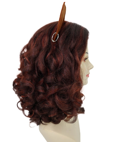HPO Women’s Cat-Themed Curly Brown Wig with Ears| Halloween and Cosplay Wig | Flame-retardant Synthetic Fiber