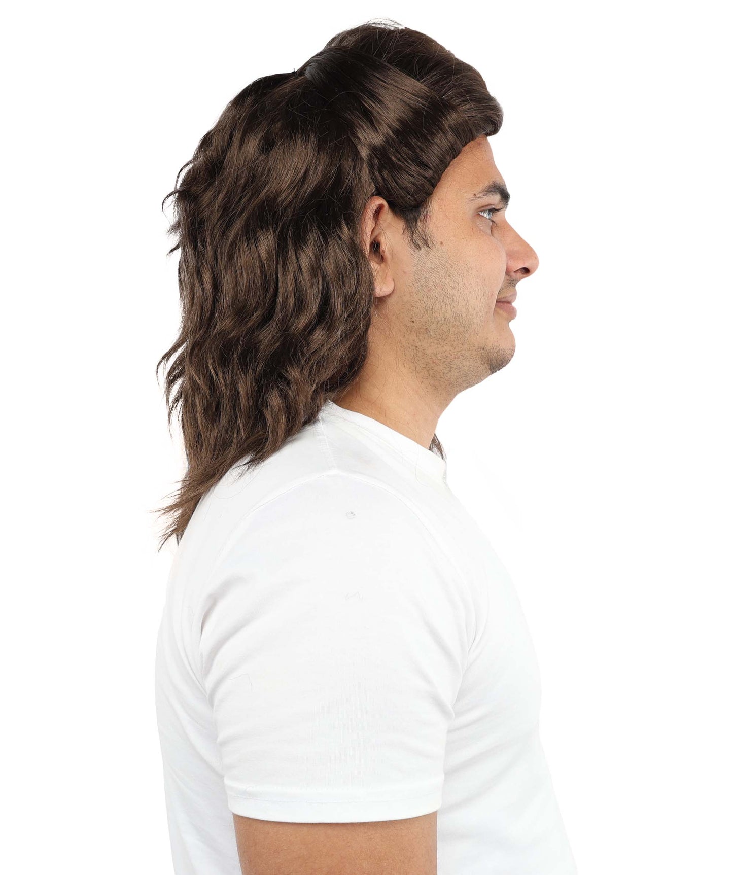 HPO Men's Wavy Synthetic Brown Wig | Layered Natural Hairpiece with Breathable Cap | Heat-Resistant Fiber for Cosplay & Halloween