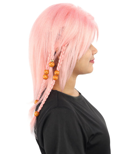 HPO Adult Women's Long Tribal Braided Wig | Multiple Color Options | Dark Shaggy Bob with Beaded Strands, Synthetic Fiber & Breathable Cap | Halloween, Sci-Fi Roleplay, Fantasy Costume