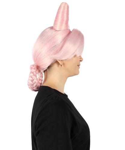 HPO Women’s Online Battle Game Pink Horned Twist Braided Wig | Suitable for Halloween | Breathable Capless Cap