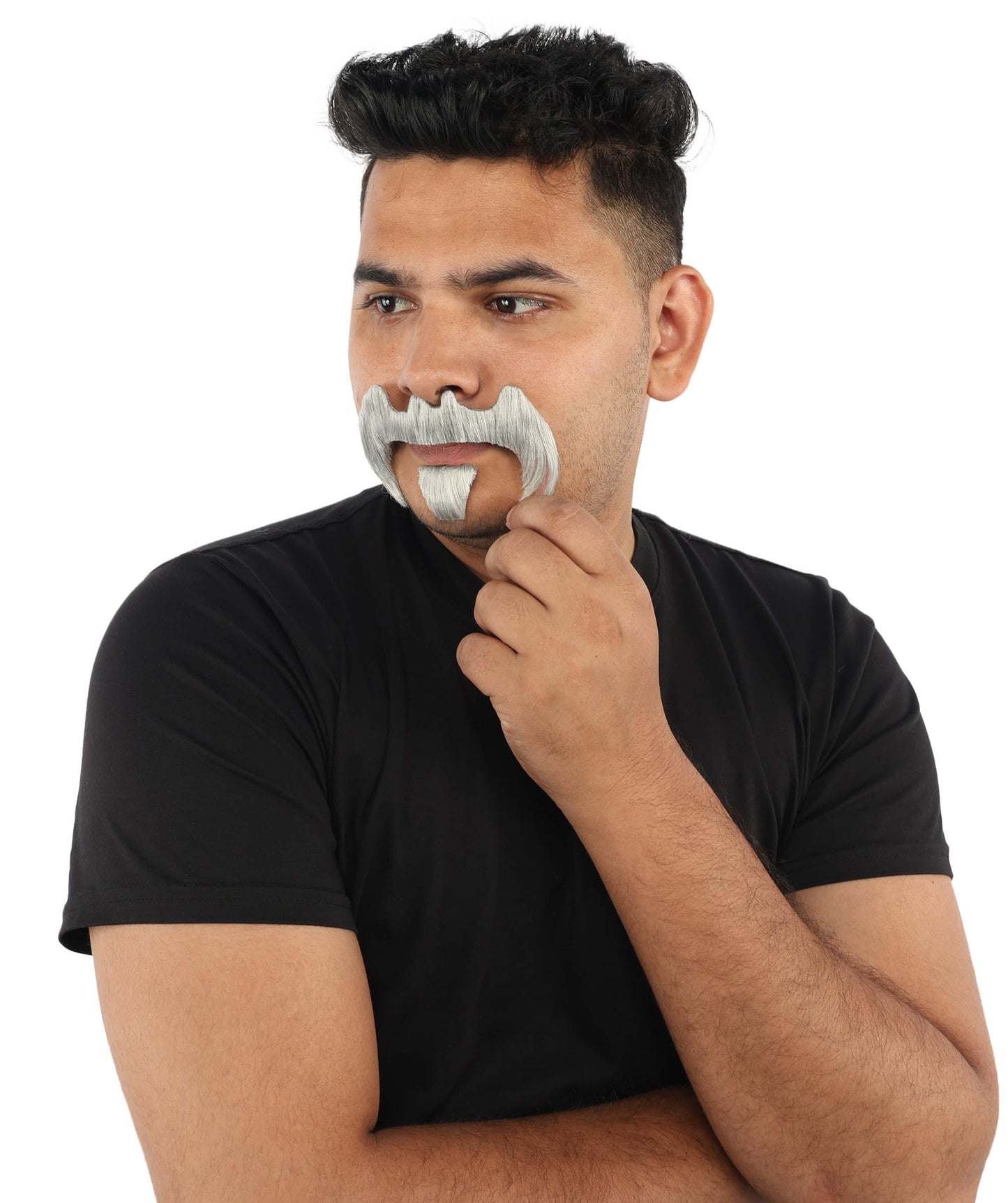 HPO Adult Men’s Bold Horseshoe Mustache with Chin Beard Set – Multiple Color Options - Flame-retardant Synthetic Fiber Fake Facial Hair | Ideal for Halloween Parties, Cowboy, Police Roleplay and Themed Events