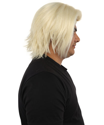 HPO Men's Two Tone Black & White Layered Anime Hair | Frosted Tips Messy Style, Natural Matte Finish, Adjustable Interior Net & Durable Strands | Carnival, Dress Up, Fantasy Conventions, Theater & Photo Shoots