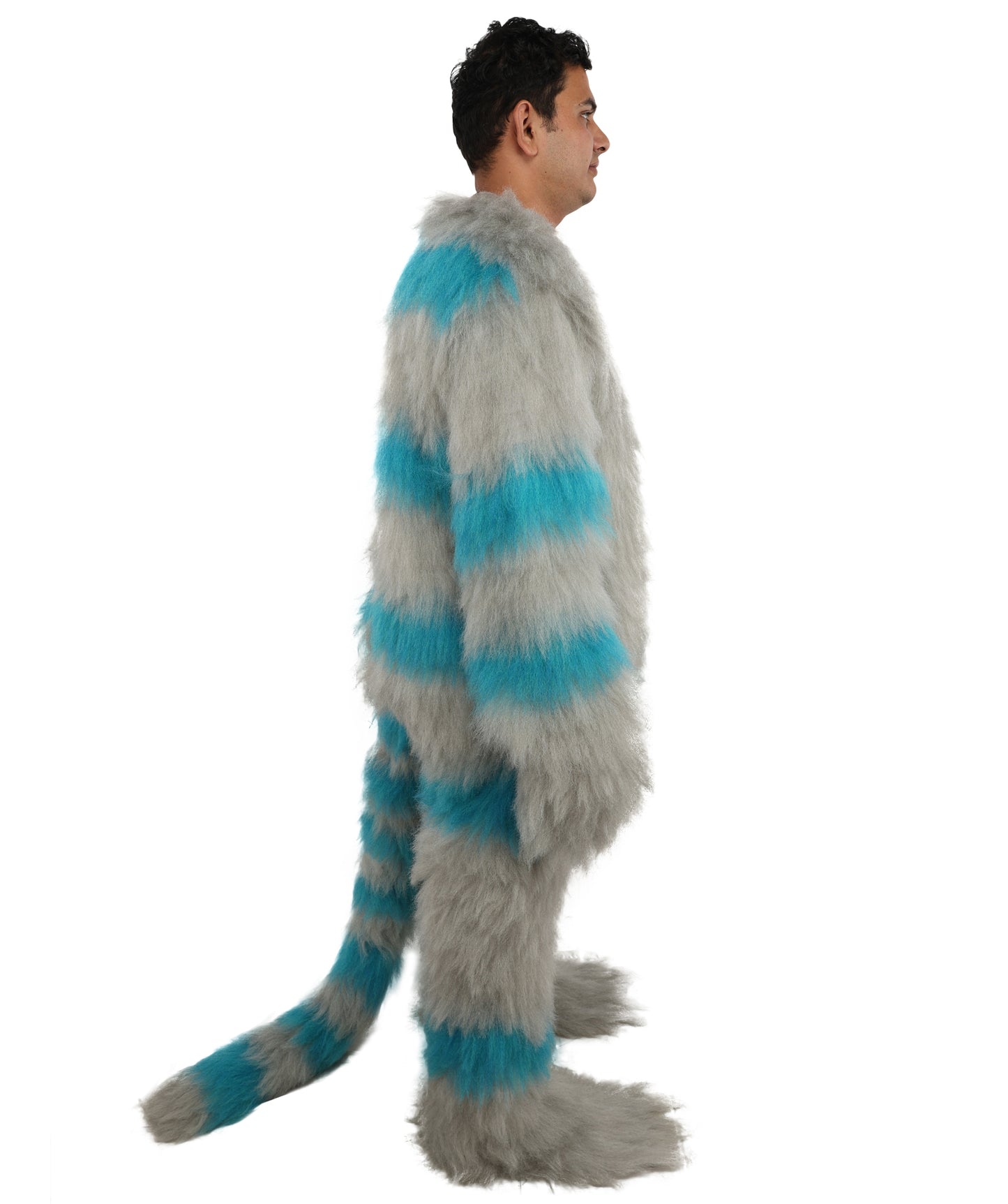 HPO Unisex Cat Mascot Aqua Blue & Ash Grey Animal Costume Bundle & Mask Set with Cap & Cloth – Striped Cartoon Character Body Suit | Outfit for Cosplay & Parties
