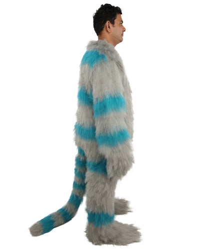 HPO Unisex Cat Mascot Aqua Blue & Ash Grey Animal Costume Bundle & Mask Set with Cap & Cloth – Striped Cartoon Character Body Suit | Outfit for Cosplay & Parties