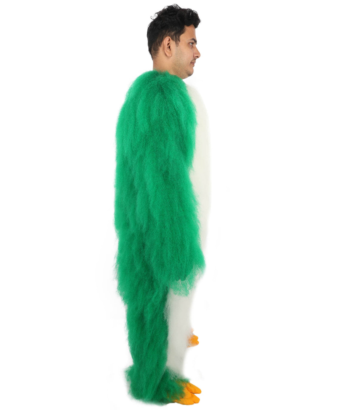 HPO Adults Parrot Mascot Costume Full-Body Furry Bird Jumpsuit with Mask - Green & White Parrot Costume Set with Furry Full-Body Jumpsuit and Character Mask for Halloween Cosplay Parties & Events