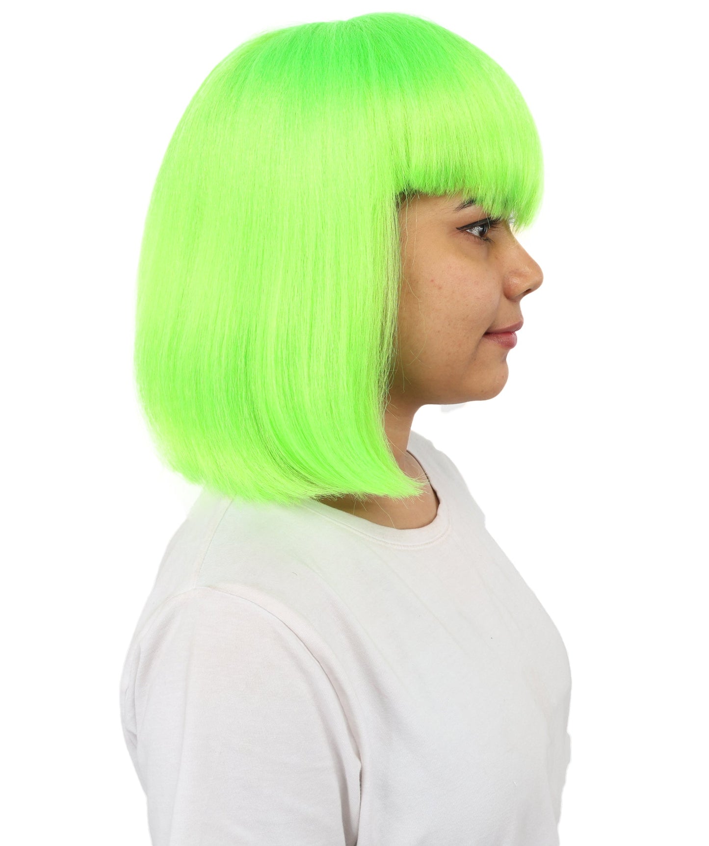 HPO Adult Women's Asymmetrical Bangs Bob Wig | Multiple Color Options | Create of synthetic fiber, sleek straight volume, breathable capless base | Party, Halloween, theater, drag, performance, costume events