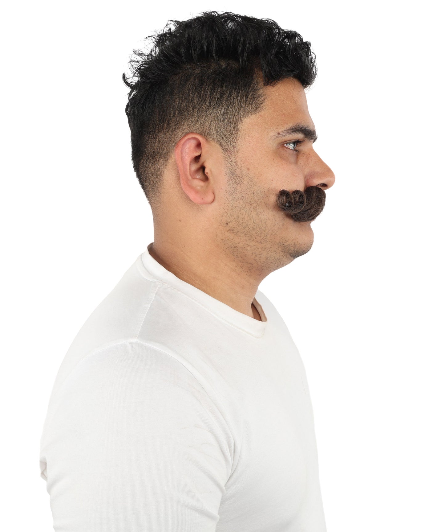 HPO Men’s Brown Curled Handlebar Mustache – Vintage Style Fake Facial Hair for Retro Characters | Ideal for Halloween, Cosplay and Themed Parties