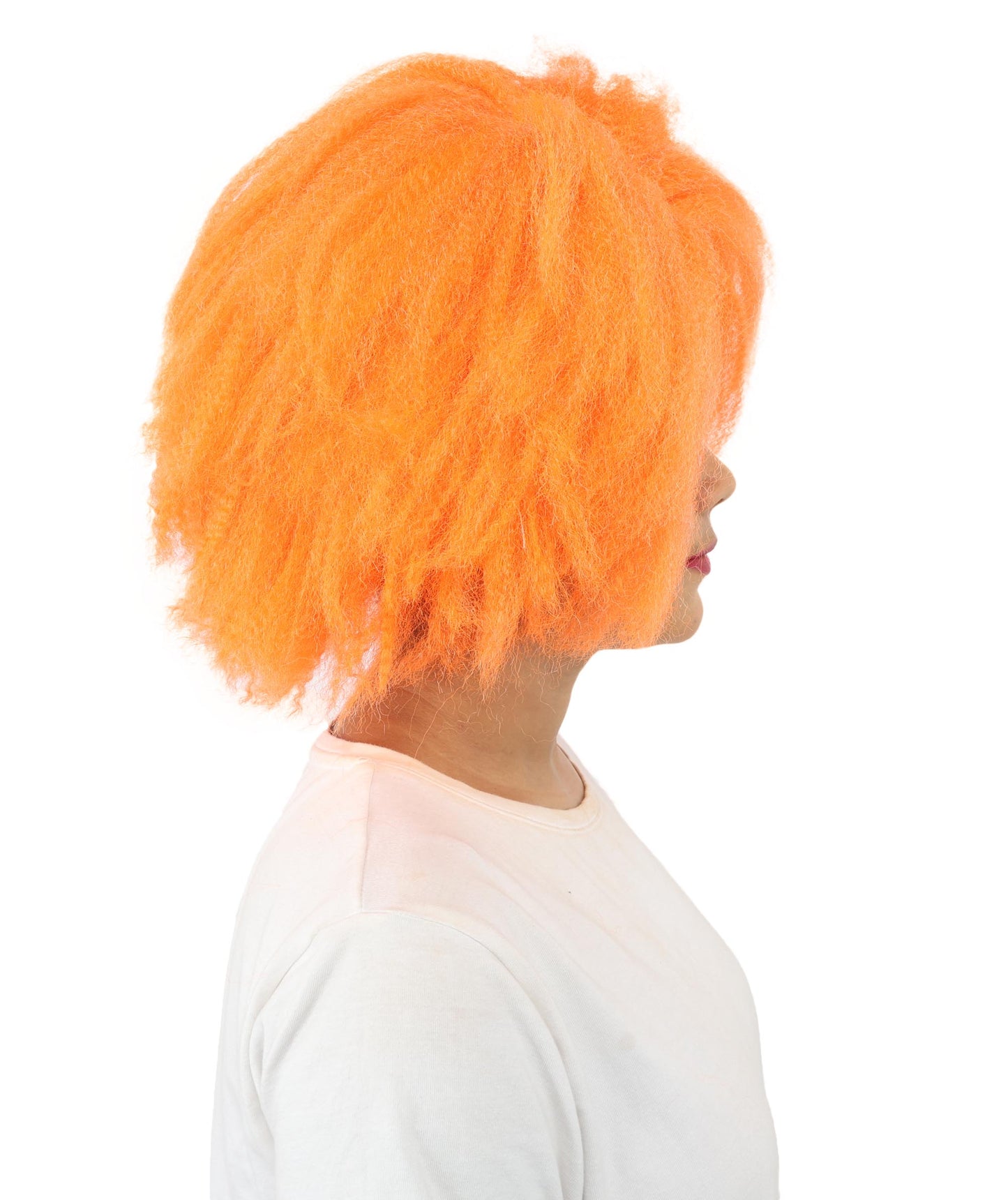HPO Women’s Horror Doll Character-Inspired Spiky Orange Wig | Short Scary Hairpiece | Ideal for Halloween Costume Cosplay