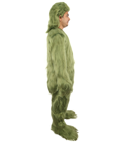 Furry Monster Grinch Christmas Olive Green Santa Costume, Ideal for Halloween