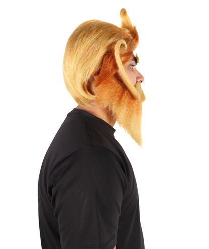 HPO Men's Dwarf Cartoon Character Wig Set with Mustache and Beard I Flame-retardant Synthetic Fiber