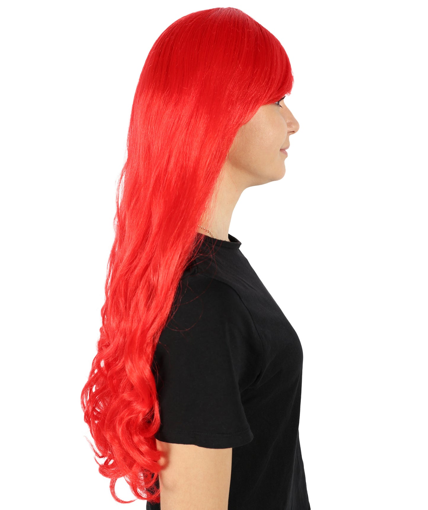 HPO Women's Multicolor Long Curly Wig with Fringe, Flame-retardant Synthetic Fiber