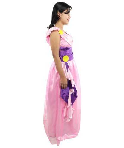 HPO Women’s Pink & Purple Heroine Style Costume – Elegant Draped Gown Dress with Sash Detail | Classic Theme Party & Cosplay Outfit
