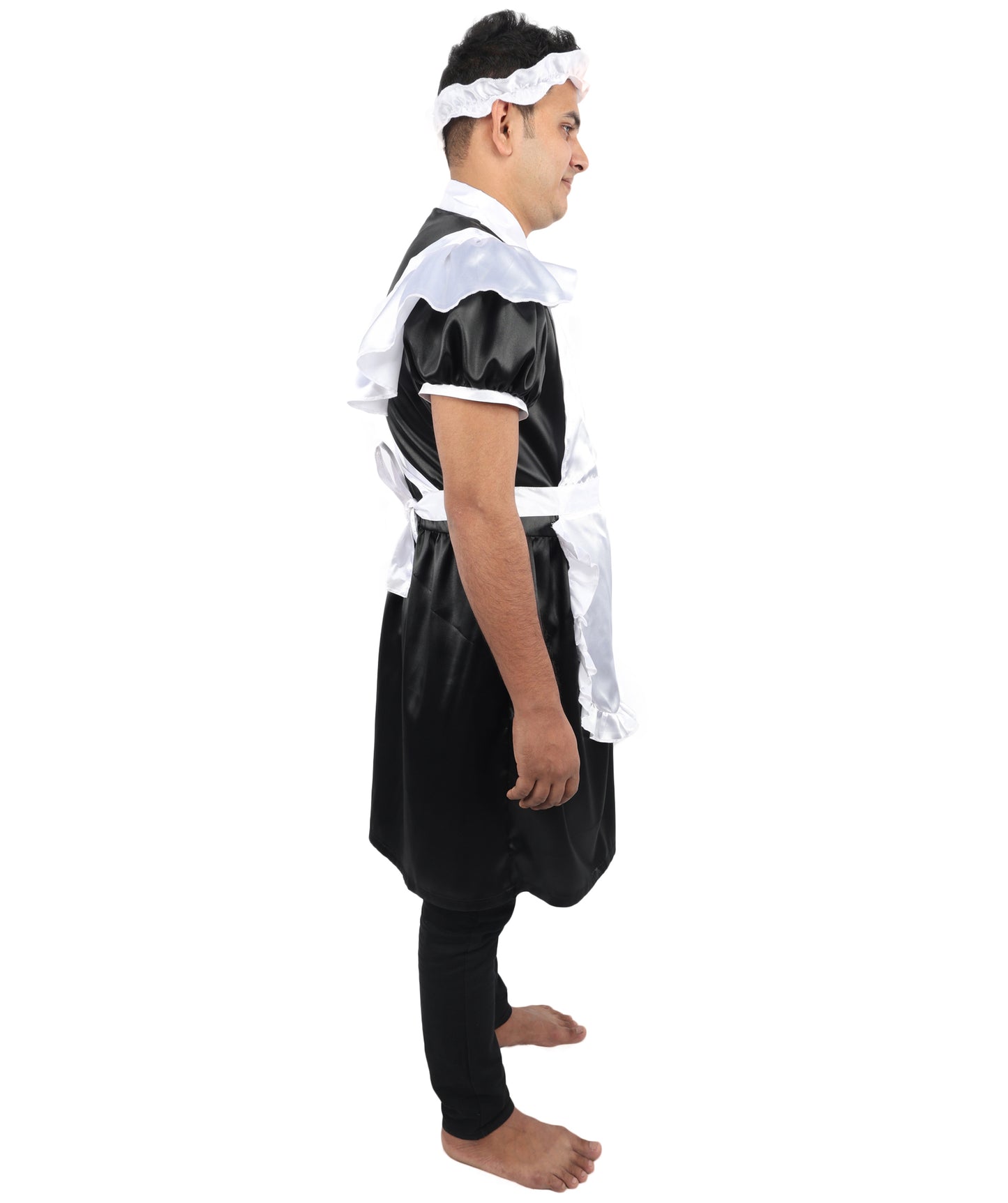 HPO Men's Sissy French Maid Black & White Costume, Crossdress Puff Sleeve Dress, Cosplay Outfit