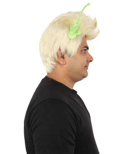 HPO Men's Brain Slug Orange Wig | Medium Spiked Synthetic Hair with Attached Green Alien Plush and Messy Texture | Sci-Fi Cosplay, Halloween, Cartoon Theme Party, and Funny Costume Accessories