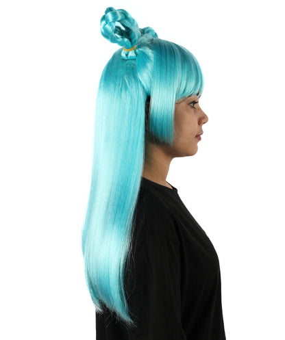 HPO Women's Anime Role Blue Lake Long Wig |  Soft Synthetic Fiber Hairpiece with Adjustable Inner Straps | Ideal for Anime, Stage & Costume Events