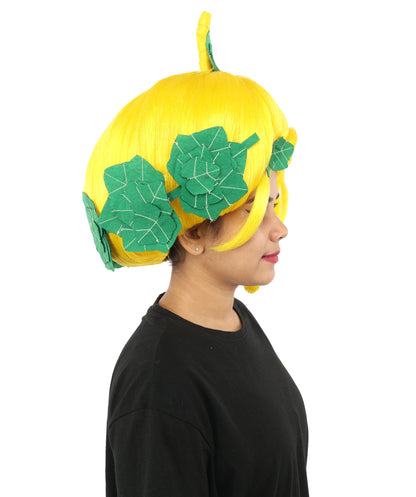 HPO Adult Women's Sculpted Pumpkin Show Wig | Multiple Color Options | Create of synthetic fiber, massive spherical updo with green leaf accents, breathable base | Halloween, theater, drag, performance, party, costume events