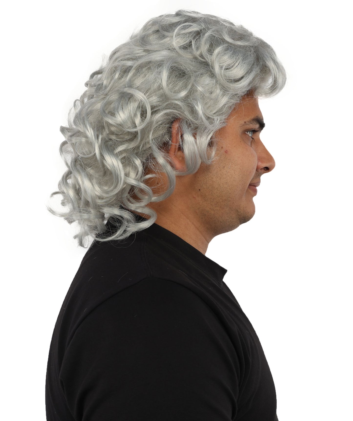 HPO Men’s 80s Light Brown Curly Mullet Wig | Flame-retardant Synthetic Fiber | Retro Movie Character Inspired Hairpiece for Cosplay & Halloween
