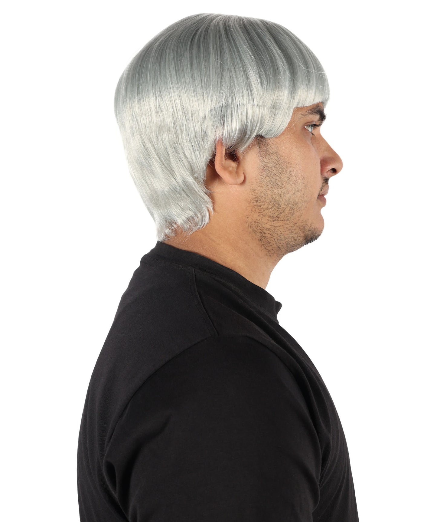HPO Men's 9" Inch Short Length Halloween Classic Moe Retro Bowl Cut Costume Wig, Multiple Color Synthetic Soft Fiber Hair, Perfect for your next Festival