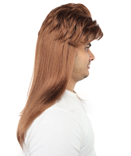 Men’s 70s Long Auburn Brown Hippie Wig | Adult Fancy Dress Retro Hairpiece | Ideal for Halloween, Cosplay or any Retro-themed Party