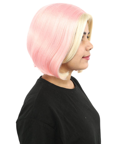 Adult Women's Two-Tone Bob Wig | Multiple Color Options | Short Straight Blunt Cut Inspired by American Pop Artist Look | Natural Hairline for Halloween and Cosplay