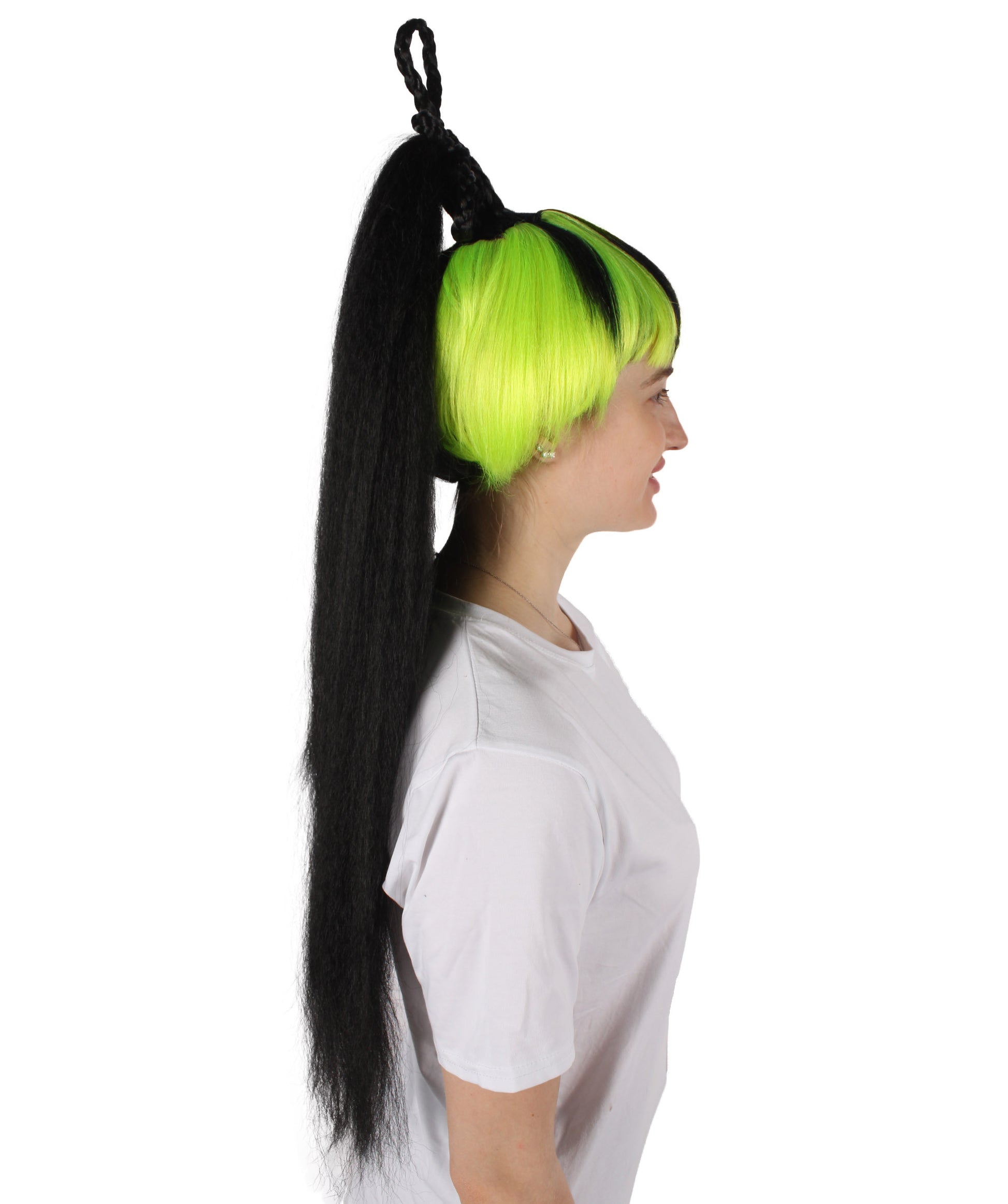 Egirl Long Black and Green Wig