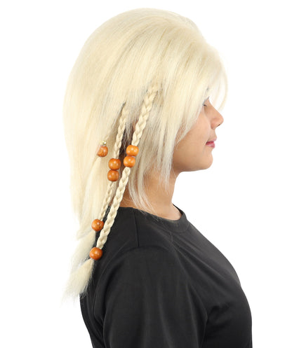HPO Adult Women's Long Tribal Braided Wig | Multiple Color Options | Dark Shaggy Bob with Beaded Strands, Synthetic Fiber & Breathable Cap | Halloween, Sci-Fi Roleplay, Fantasy Costume