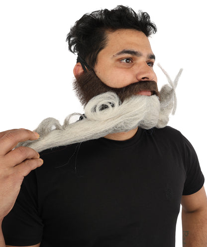 HPO Men's Sculpted Fake Beard & Mustache Set | Grey Styled Mustache Combo Synthetic Fiber | Party Halloween Cosplay Theater Drag Performance Costume Events