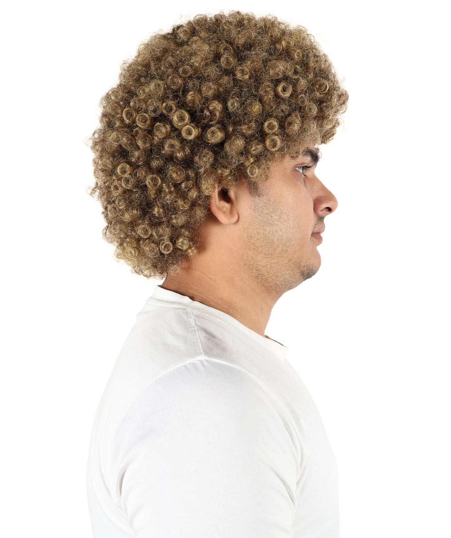 HPO Men’s Curly Athlete Brown Wig | Voluminous Synthetic Hairpiece with Thick Curls | Adjustable Fit for Stage, Parties & Roleplay