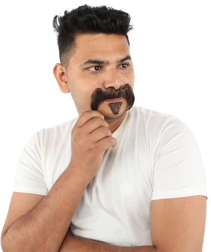 HPO Adult Men’s Bold Horseshoe Mustache with Chin Beard Set – Multiple Color Options - Flame-retardant Synthetic Fiber Fake Facial Hair | Ideal for Halloween Parties, Cowboy, Police Roleplay and Themed Events