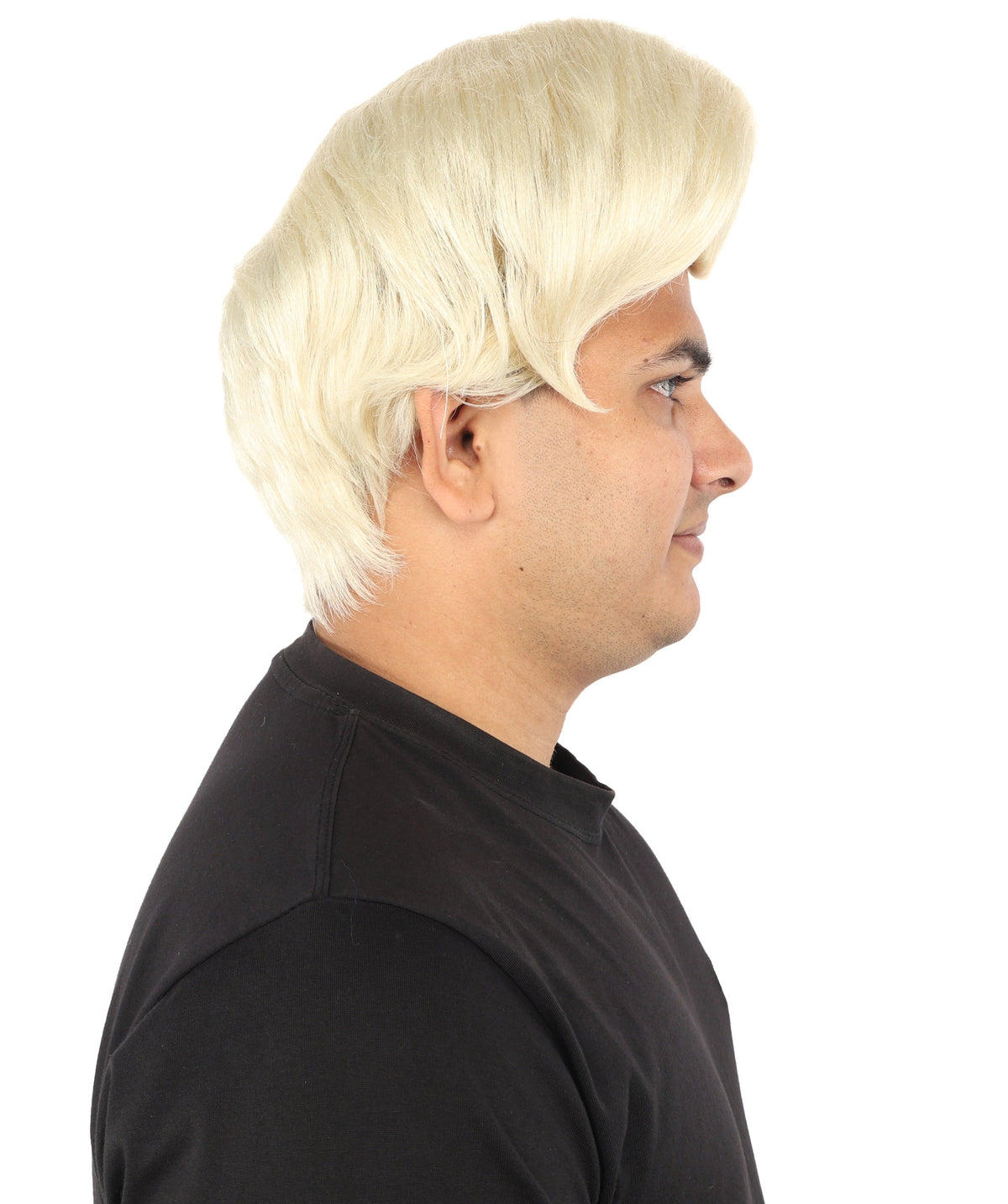 HPO Adult & Teen Men's Sleek Updo Theatrical Wig | Icy silver tone, create of synthetic fiber, striking swept front volume, breathable base | Party, Halloween, theater, drag, performance, costume events