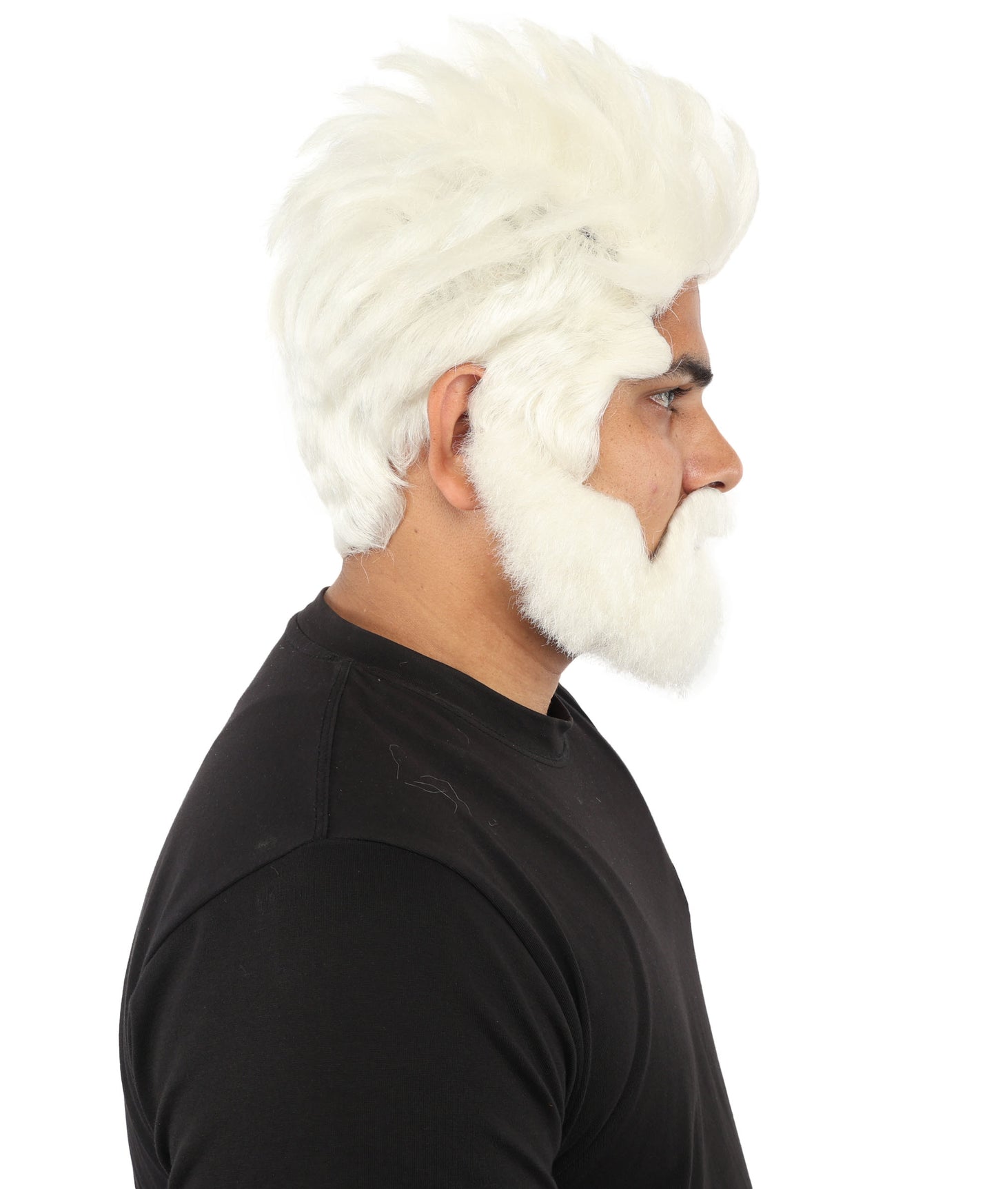 HPO Men’s Animated Genius Spiky Wig Beard & Mustache Set  – Wild Mad Scientist Pointed Beard & Curled Mustache Combo | Ideal for Animated Cosplay, Halloween Parties & Events