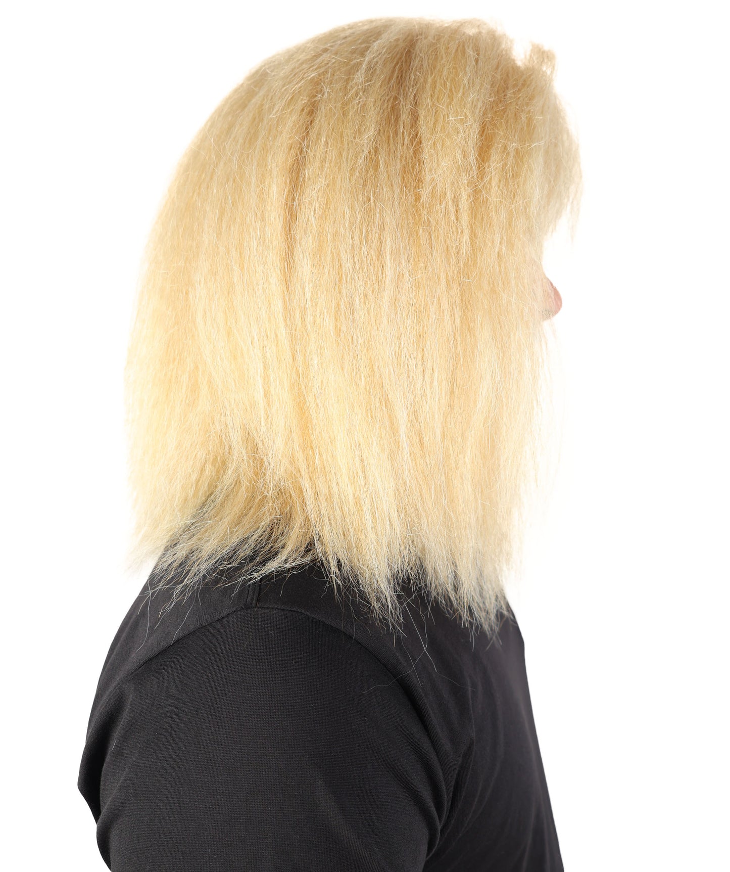 HPO Men’s Straight Blonde Rocker Wig | 80s Style Shoulder Length Hair with Bangs | Breathable Capless Cap for Cosplay, Costumes & Theme Parties