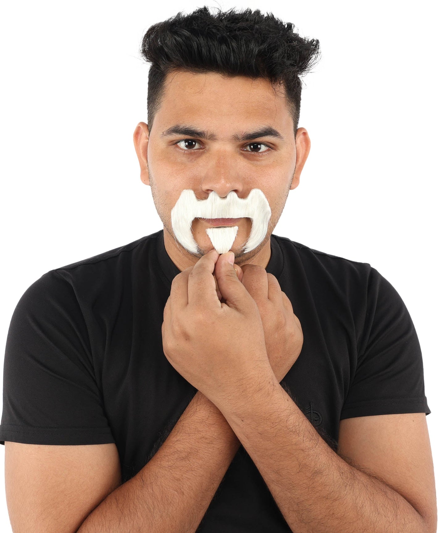HPO Adult Men’s Bold Horseshoe Mustache with Chin Beard Set – Multiple Color Options - Flame-retardant Synthetic Fiber Fake Facial Hair | Ideal for Halloween Parties, Cowboy, Police Roleplay and Themed Events