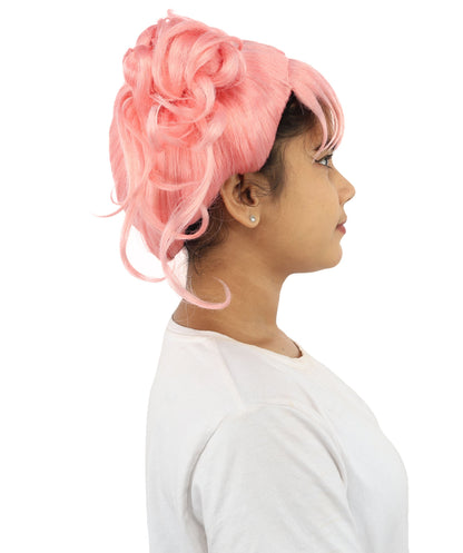 HPO Adult Women’s Messy Twin Bun Wig with Graphic Bangs | Multiple Color Options | Edgy Wig for Cosplay, Fashion Events, Halloween & Stage Wear | Adjustable Cap, Lightweight Synthetic Fiber