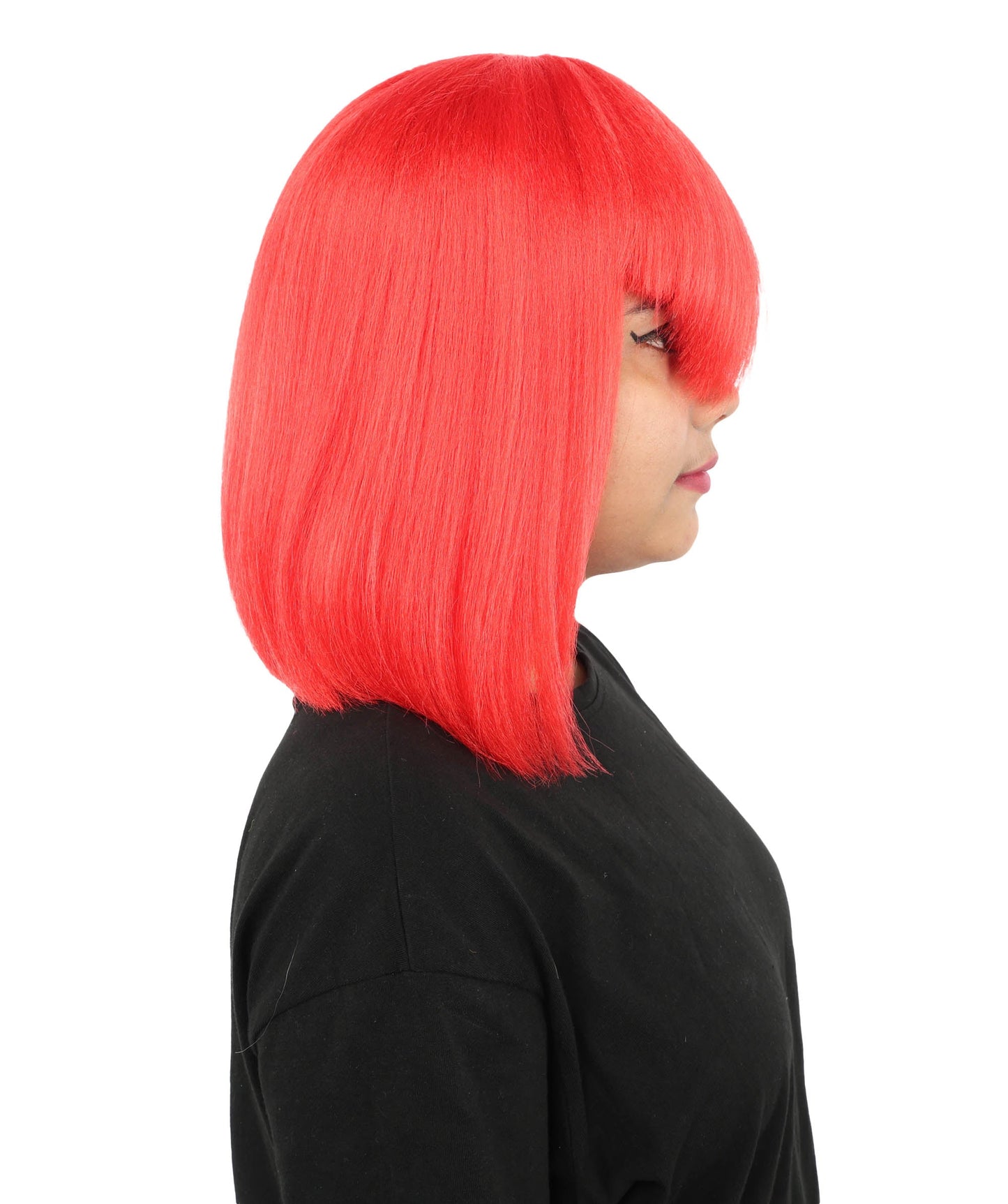 HPO Adult Women's Asymmetrical Bangs Bob Wig | Multiple Color Options | Create of synthetic fiber, sleek straight volume, breathable capless base | Party, Halloween, theater, drag, performance, costume events