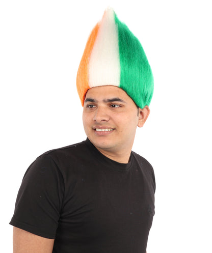 HPO Unisex Côte d’Ivoire Flag Troll Wig – Orange, White, and Green Spiky Hair | Ideal for Sports Football, Sports Events & National Celebrations
