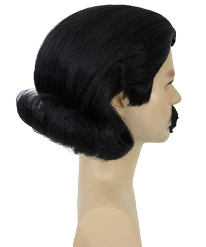 Men's Black Slick Back Dutch Van Der Linde Wig – Red Dead Redemption Inspired Costume Wig for Cosplay & Halloween – Realistic Long Curly Slick Back Hair Wig for Men