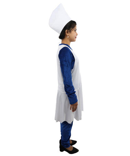 HPO Women's Dip Blue & White Fantasy Costume – Cartoon Style Outfit with White Dress | Outfit for Halloween, Cosplay & Themed Events