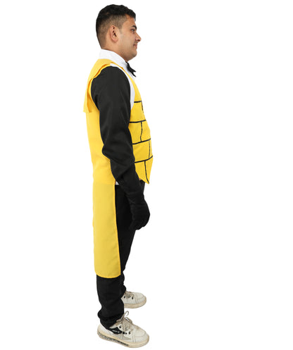 HPO Men's Yellow Black White Brick Demon Costume | Tailcoat Suit with Eye Symbol on Back and Bow Tie | Ideal for Halloween, Theater, Drag, and Mystery Events