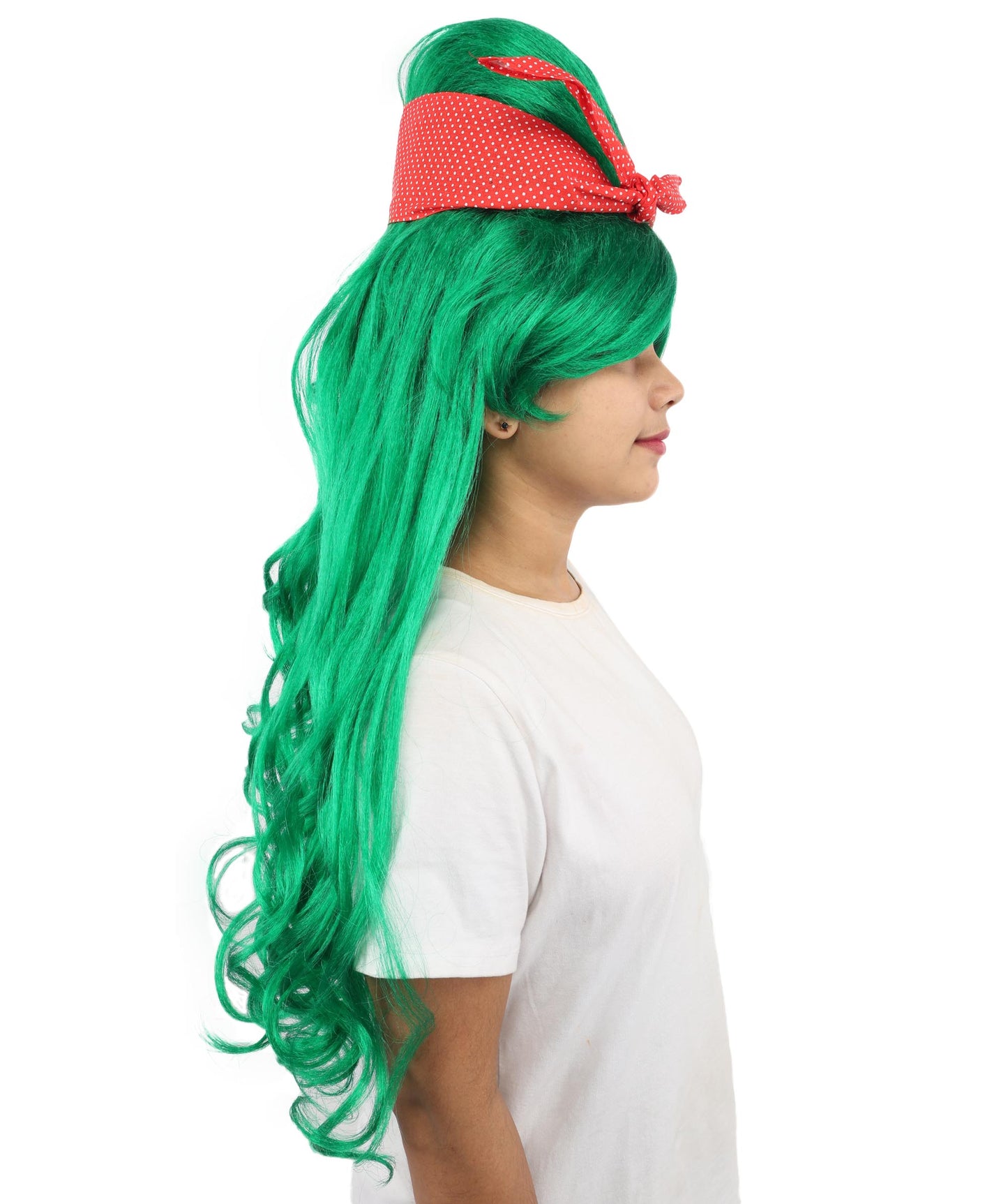 HPO Women’s Retro Beehive Wig with Red Bow | Multicolor Options | Extra Long Wavy Fancy Dress Accessory | Fancy Dress Accessory | Celebrity-Inspired Hair for Halloween, Cosplay & Music Tribute Parties