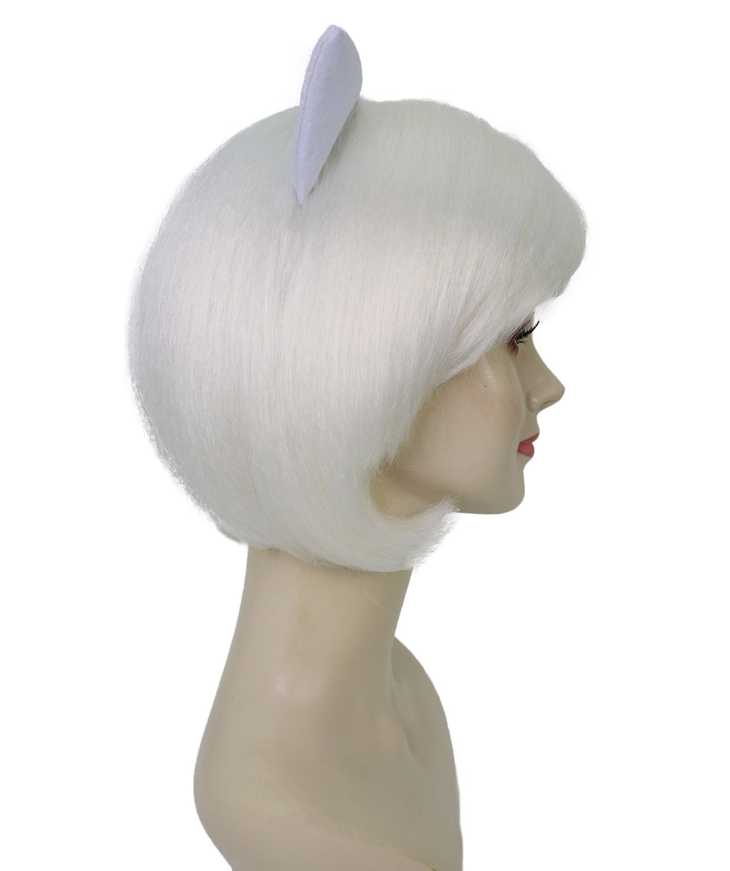 HPO Adult Women's Cute Kitty-Inspired White Wig with Bow Ribbon | Soft Synthetic Cosplay Hair with Attached Ribbon for Dress Up & Parties