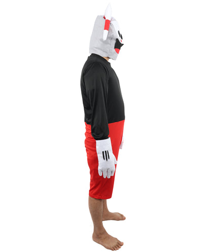 HPO Men's Vintage Toon Cup Red & Black Costume | Soft Fabric Construction Featuring Straw Accent Mask and Shorts | Versatile for Stage Shows, Carnival Events, and Character Parties