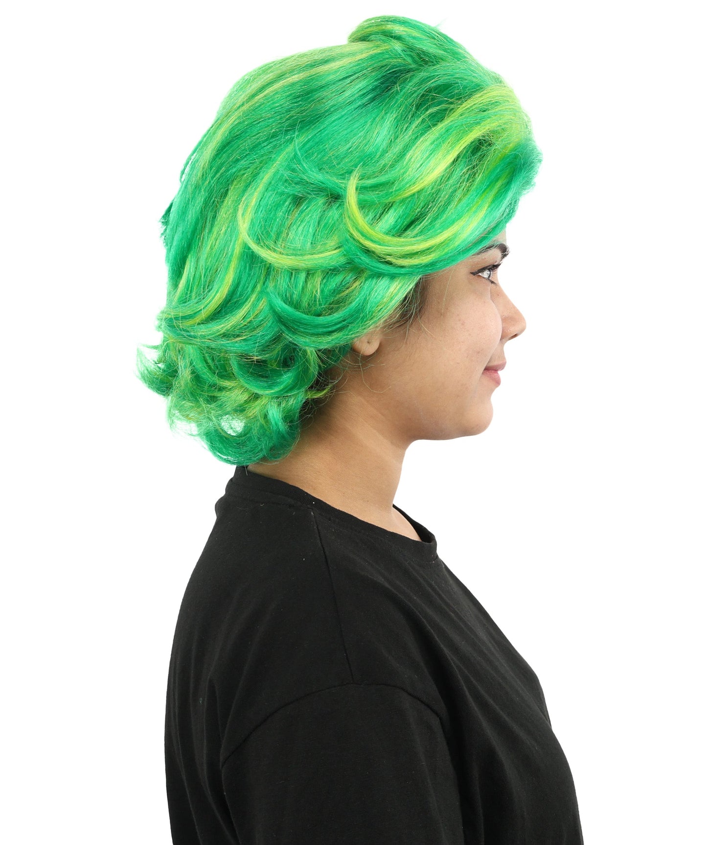 Women’s Pop Diva Inspired Wig | Voluminous Curly Bob in Bold Yellow & Green | Synthetic  Hair for Cosplay, Halloween, Stage & Fashion Events