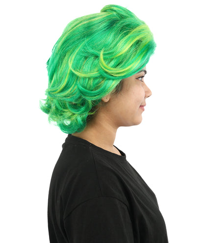 Women’s Pop Diva Inspired Wig | Voluminous Curly Bob in Bold Yellow & Green | Synthetic  Hair for Cosplay, Halloween, Stage & Fashion Events